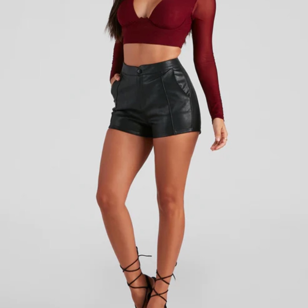 Black Faux Leather High Rise Shorts